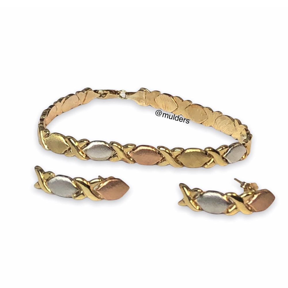 Vintage 90s JcPenney OTC 10K White Gold XO Bracelet & Earrings Set
